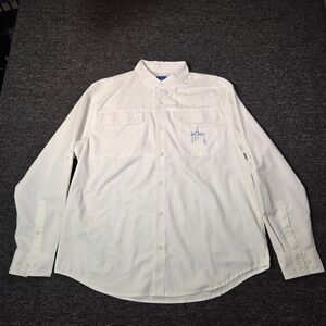 Guy Harvey Fishing Shirt Mens Large White Long Sleeve Button Up Performance Mesh